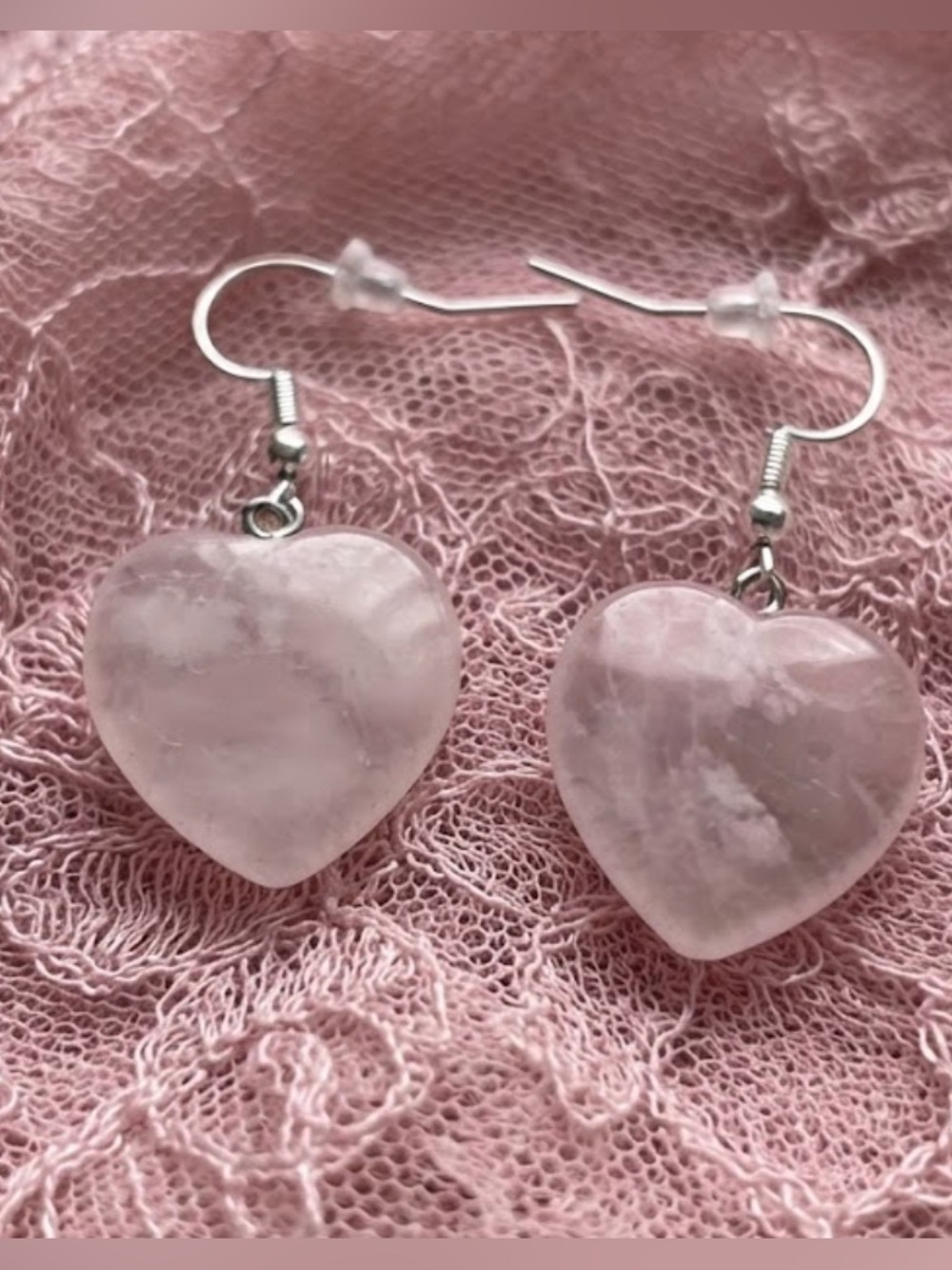 Rose Quartz Stone Heart Drop Earrings